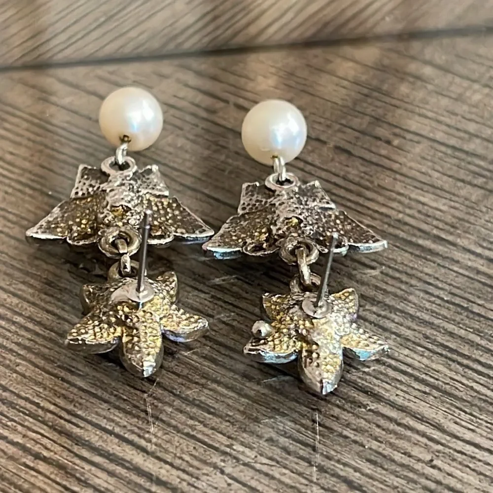Vintage Pastel Floral and Butterfly Earrings, Dangle